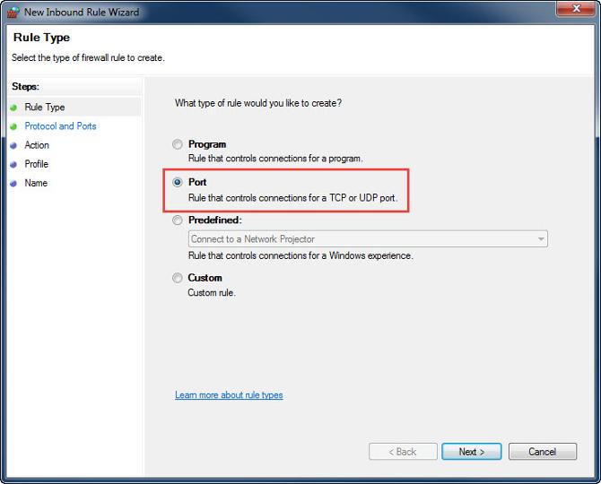 Naming the new firewall rule for RDP