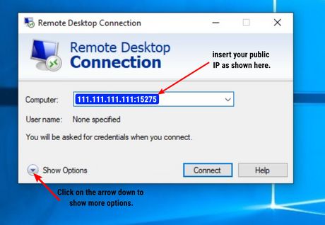 Connecting to Remote Desktop using custom port IP:Port